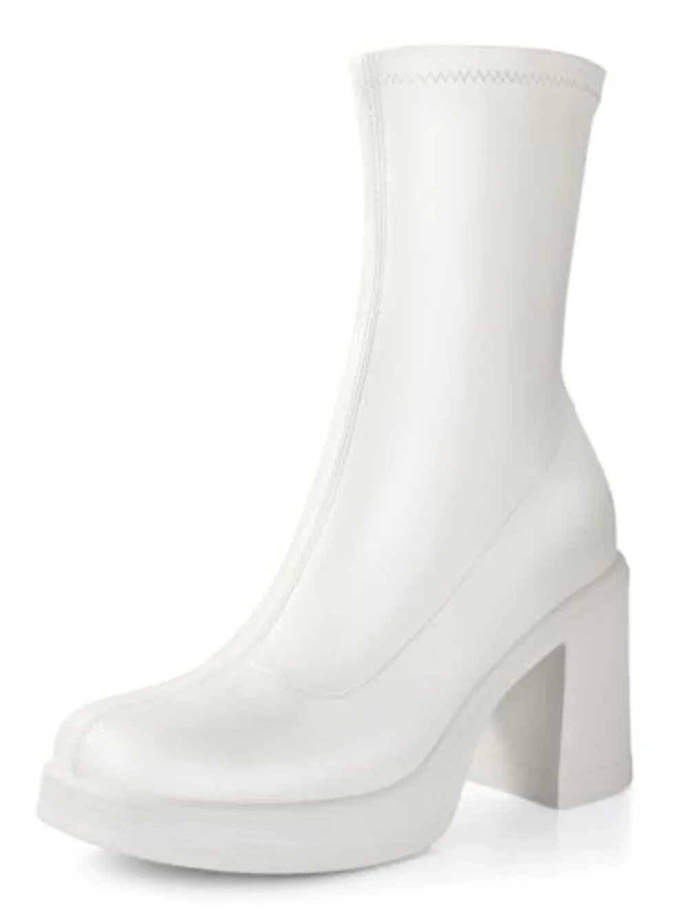Chunky High Heels Platform Ankle Boots Square Toe Side Zipper Gogo Boots PU